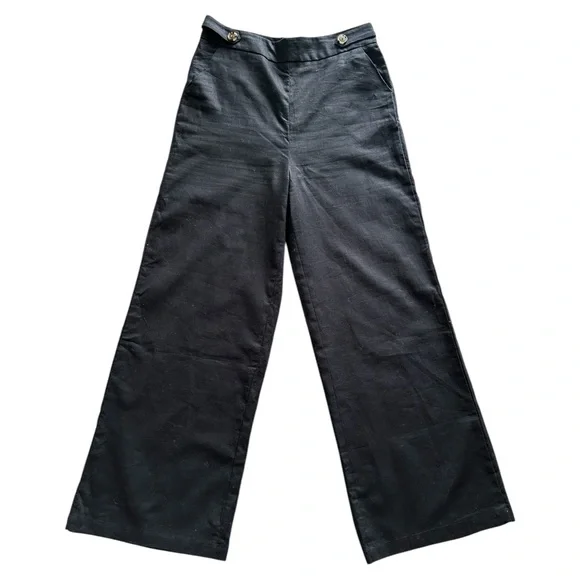 AQUA Bloomingdale’s Black Linen/Cotton High Waist Wide Leg Pants Medium NWT - Picture 1 of 8